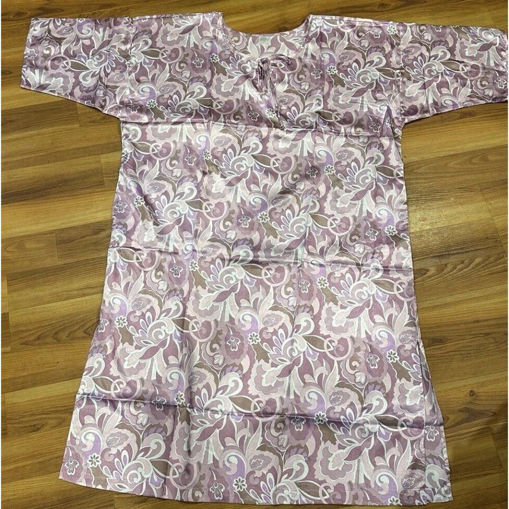 Avon Sz 2x/3x satin sleep gown Lilac Purple Floral Robe lounge caftan Dress